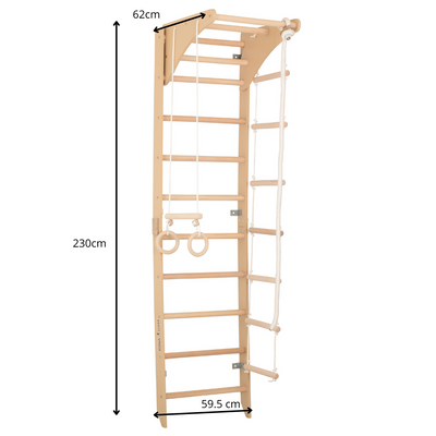 Indoor-Fitnesswand für Zuhause – Sprossenwand mit Reck, Kletterseil, Turnringen & Seilleiter für die ganze Familie (SPR C)