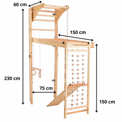 RINAGYM Kletterwand Indoor – Sprossenwand aus Holz mit Kletterseil – für gemeinsames Heimtraining von die ganze Familie