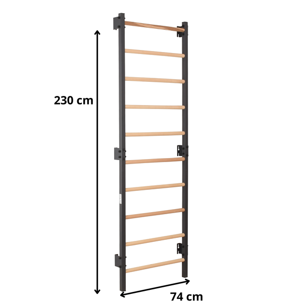 Metallische Sprossenwand STEEL 1 – Graphit mit Buchenholzsprossen | RINAGYM