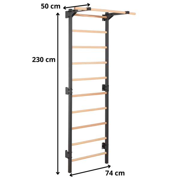 Metallische Sprossenwand STEEL PURE mit Klimmzugstange – Graphit | RINAGYM