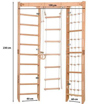Indoor Klettergerüst mit Sprossenwand, Kletternetz & Hangelleiter – Heim-Sportgerät für die ganze Familie, harmonisch fürs zimmer - SPR Corner Lack