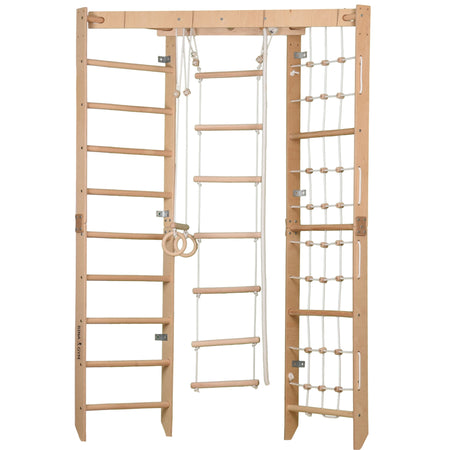 Indoor Klettergerüst mit Sprossenwand, Kletternetz & Hangelleiter – Heim-Sportgerät für die ganze Familie, harmonisch fürs zimmer - SPR Corner Lack