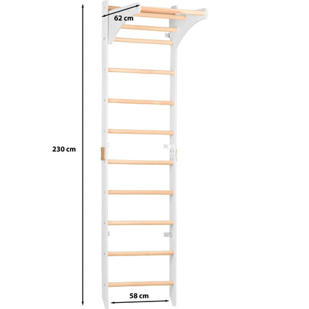 Sprossenwand mit höhenverstellbarem Reck – Kompaktes Indoor-Fitnessgerät für die ganze Familie (SPR C pure white)