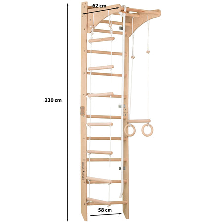 Indoor-Fitnesswand für Zuhause – Sprossenwand mit Reck, Kletterseil, Turnringen & Seilleiter für die ganze Familie (SPR C)