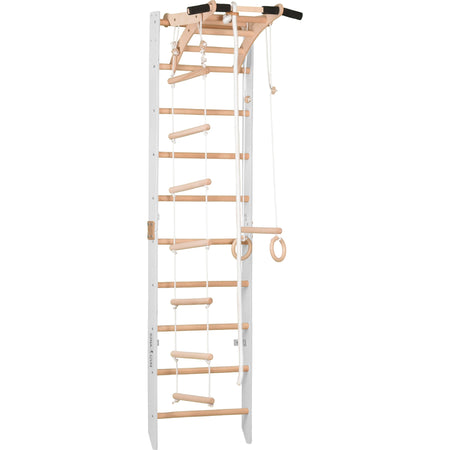 Sprossenwand für Heimtraining und höhenverstellbarem Reck – Indoor Fitnessgerät für die ganze Familie (SPR A white)