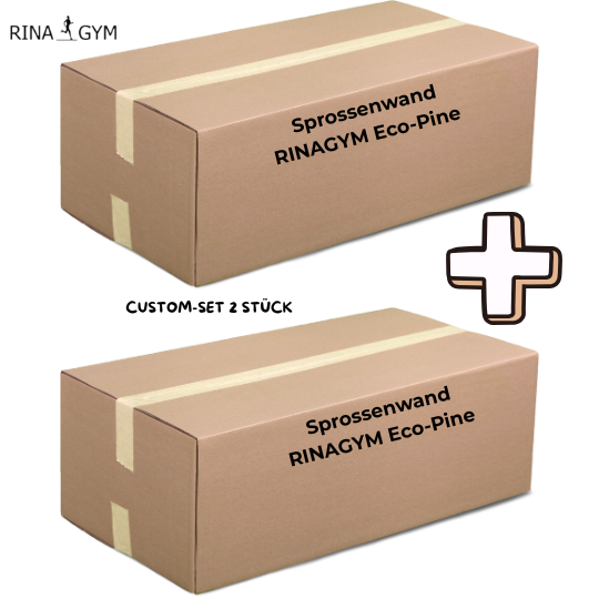 RINAGYM Eco-Pine – Custom Set (2× Sprossenwand) | Sonderpreis nur im Doppelpack – mit Klimmzugstange, Ringen, Seilleiter & Kletterseil