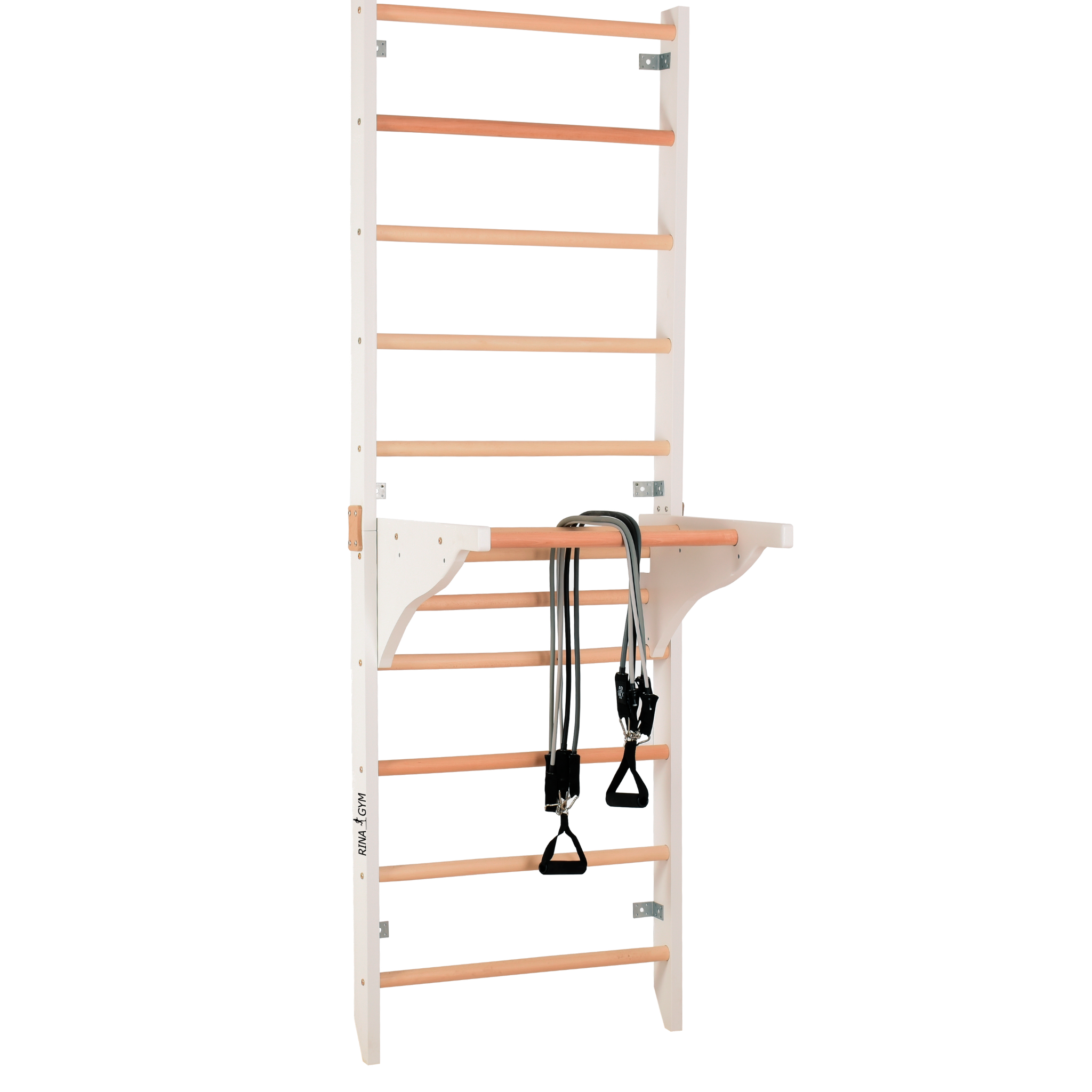 Sprossenwand mit Dip-Barren und abnehmbarer Klimmzugstange – Modell PRO PURE weiß, verstärkte Konstruktion für das Training zu Hause