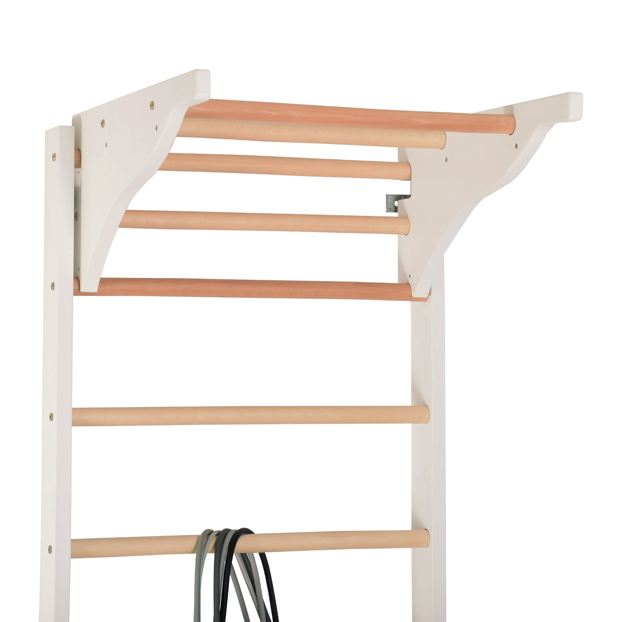 Sprossenwand mit Dip-Barren und abnehmbarer Klimmzugstange – Modell PRO PURE weiß, verstärkte Konstruktion für das Training zu Hause
