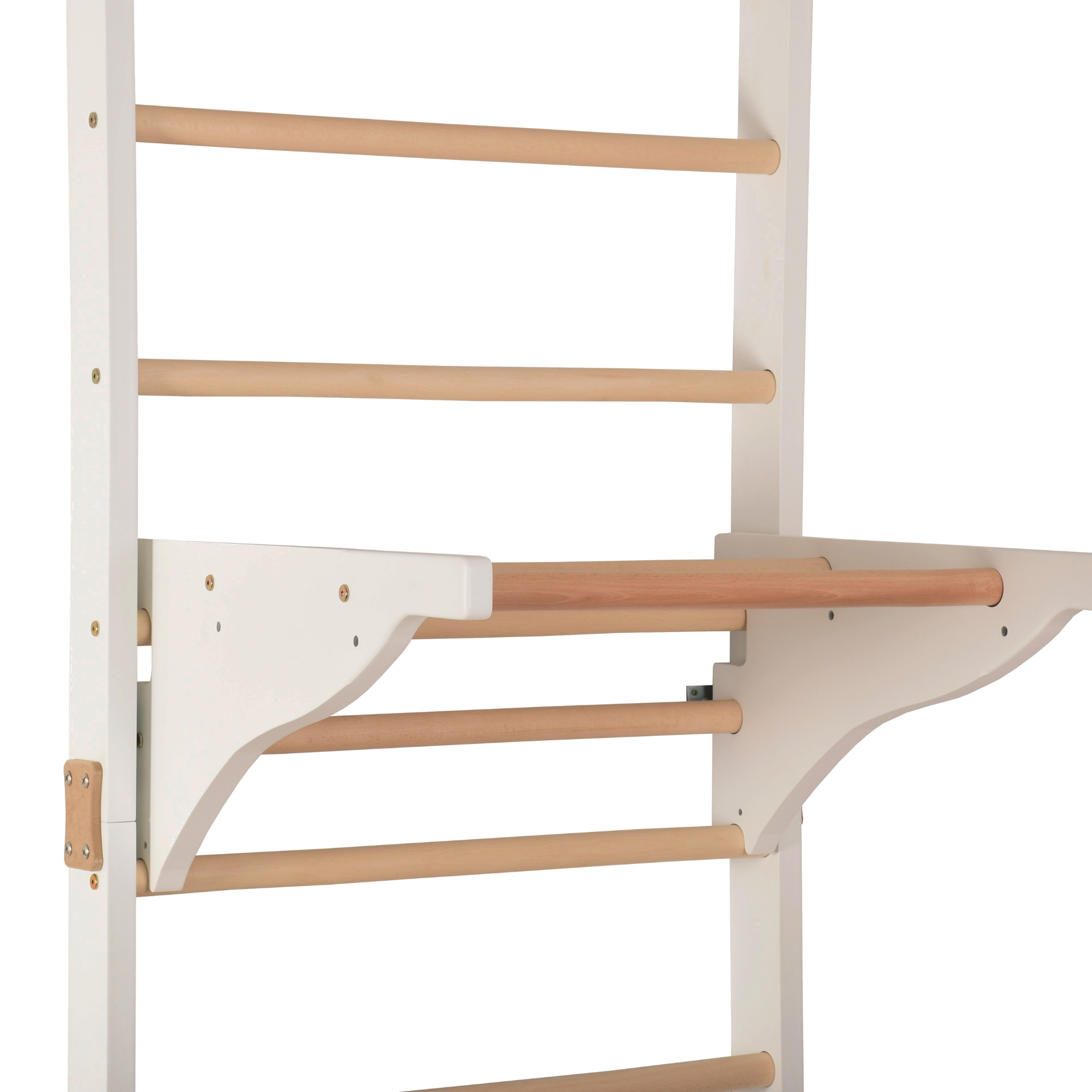 Sprossenwand mit Dip-Barren und abnehmbarer Klimmzugstange – Modell PRO PURE weiß, verstärkte Konstruktion für das Training zu Hause