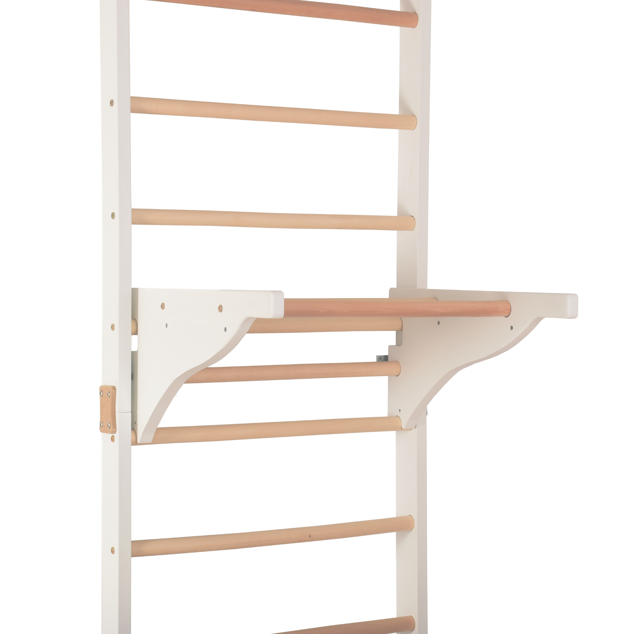 Sprossenwand mit Dip-Barren und abnehmbarer Klimmzugstange – Modell PRO PURE weiß, verstärkte Konstruktion für das Training zu Hause