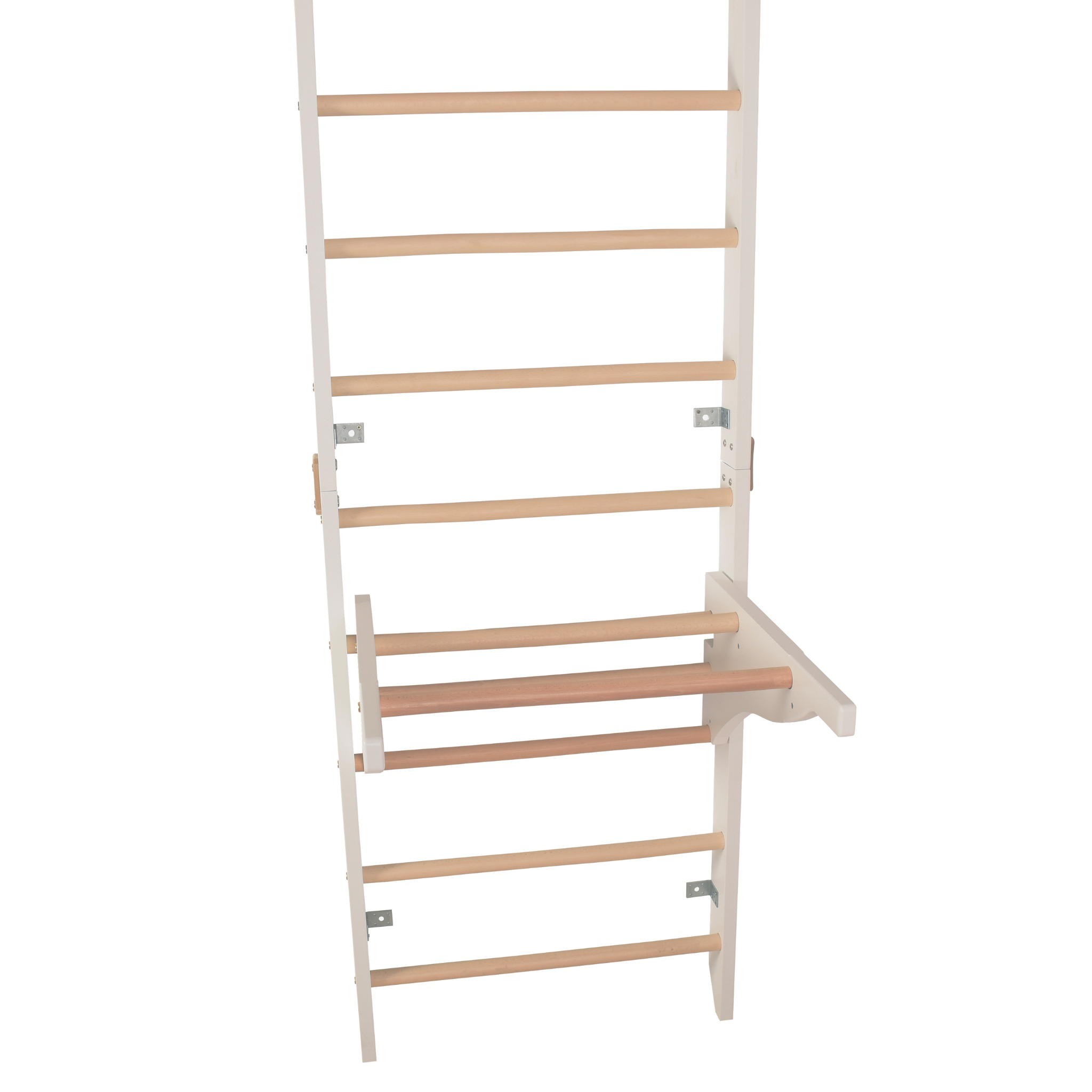 Sprossenwand mit Dip-Barren und abnehmbarer Klimmzugstange – Modell PRO PURE weiß, verstärkte Konstruktion für das Training zu Hause