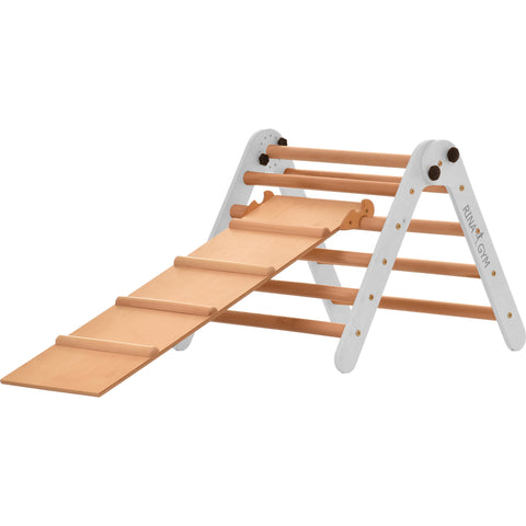 Kletterdreieck -Indoor-Leiter mit Rutsche -Holzrahmen für Kinder, fördert das Gleichgewicht -Lack auf Wasserbasis - 50 kg Tragkraft, 20kg (Aslide white)