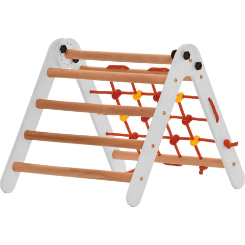 🌟 Wooden indoor exercise equipment climbing ladder with climbing net and wall bars (Anet White)