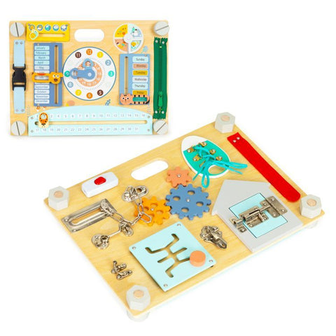 Montessori Holzform. Doppelseitiges hölzernes, manipulatives sensorisches Brett für Kinder