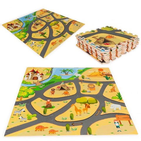 Kindersafari-Puzzle Schaumstoffmatte 9el 93x93cm