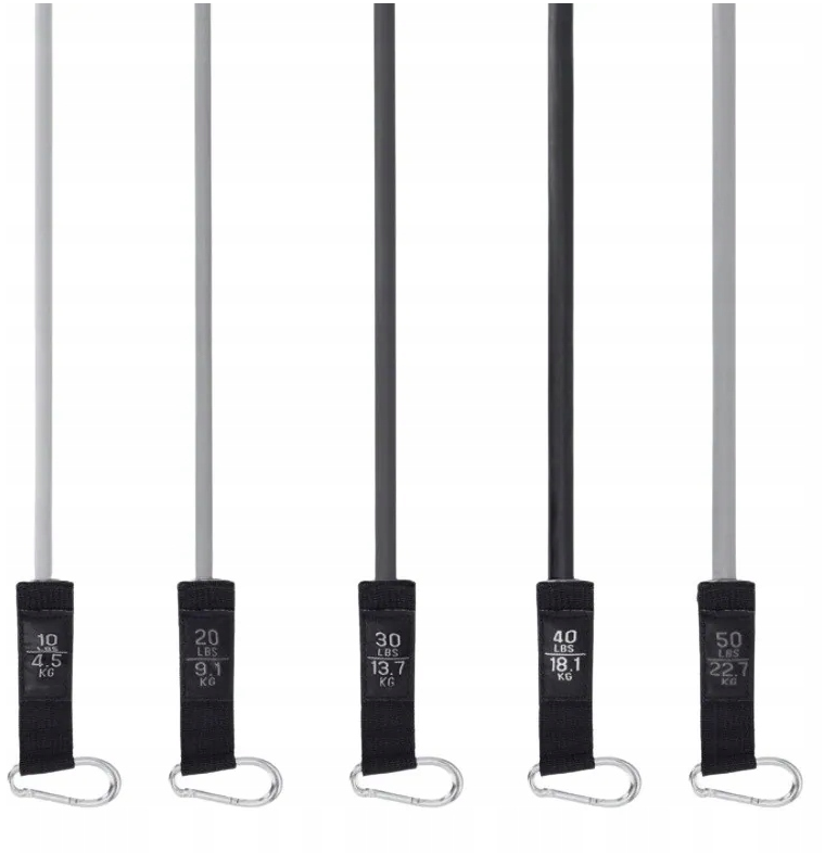Set aus 5 Widerstandsbändern mit Griffen und Zubehör