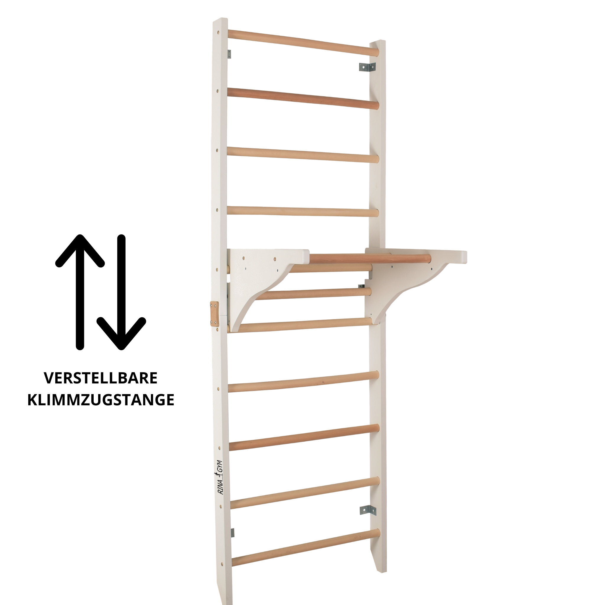 Sprossenwand mit Klimmzugstange, Dip-Barren & Ringen – PRO 2 weiß | RINAGYM