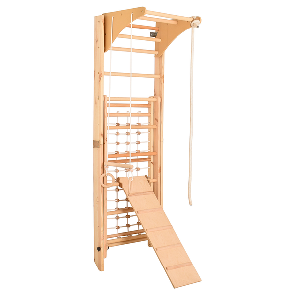 RINAGYM Kletterwand Indoor – Sprossenwand aus Holz mit Kletterseil – für gemeinsames Heimtraining von die ganze Familie