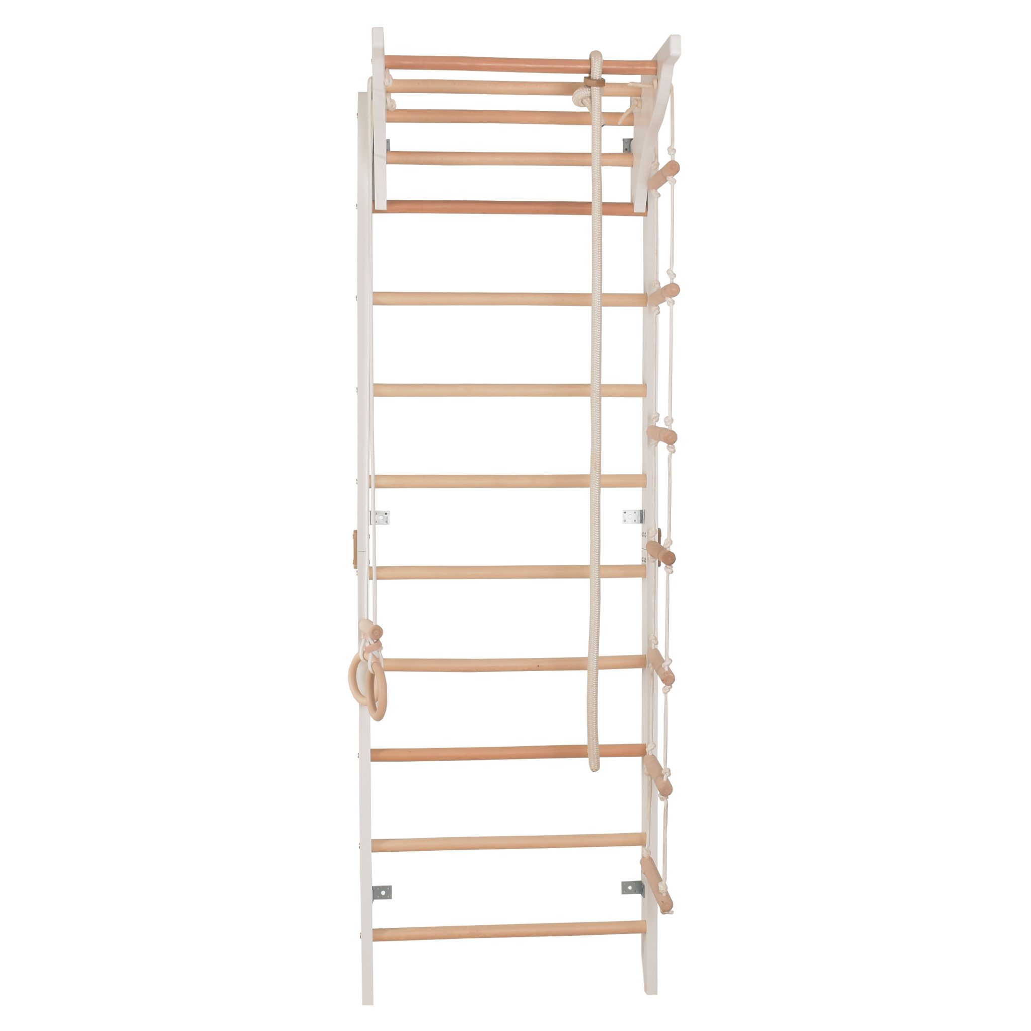 Sprossenwand mit Klimmzugstange, Dip-Barren & Ringen – PRO 2 weiß | RINAGYM