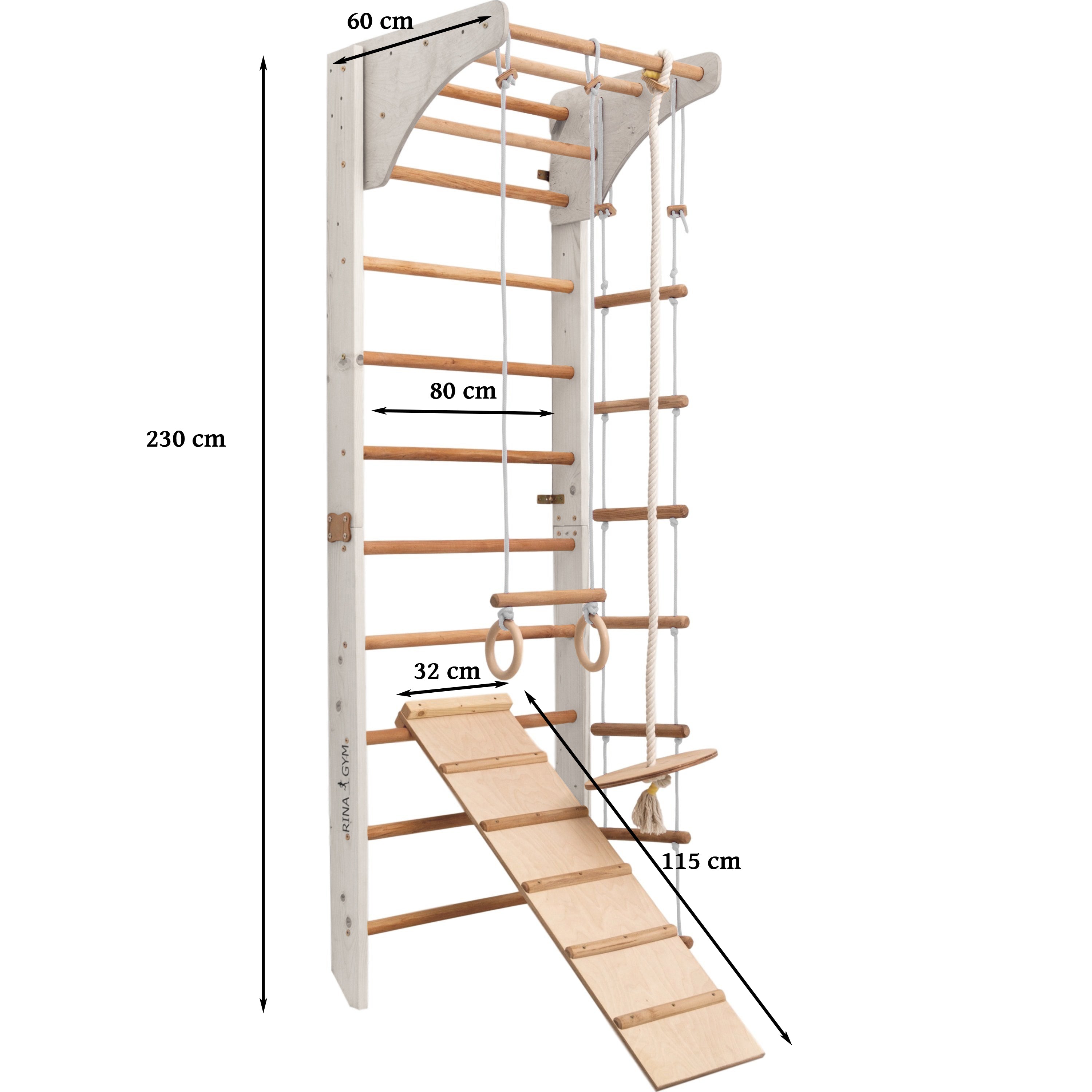 Kletterwand für Kinder-Indoor Klettergerüst aus Holz-Wand-Reck, Stange, Gymnastik-Ringe, Kletterseil, schwedische Leiter, Rutsche