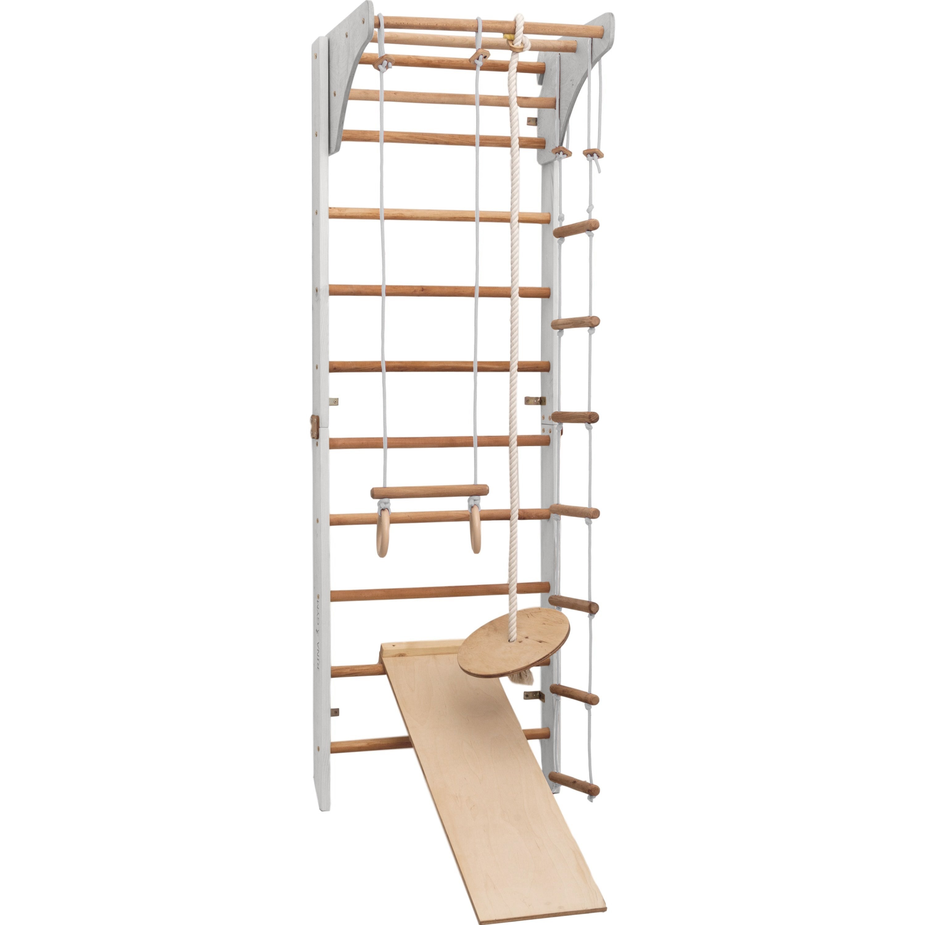 Kletterwand für Kinder-Indoor Klettergerüst aus Holz-Wand-Reck, Stange, Gymnastik-Ringe, Kletterseil, schwedische Leiter, Rutsche