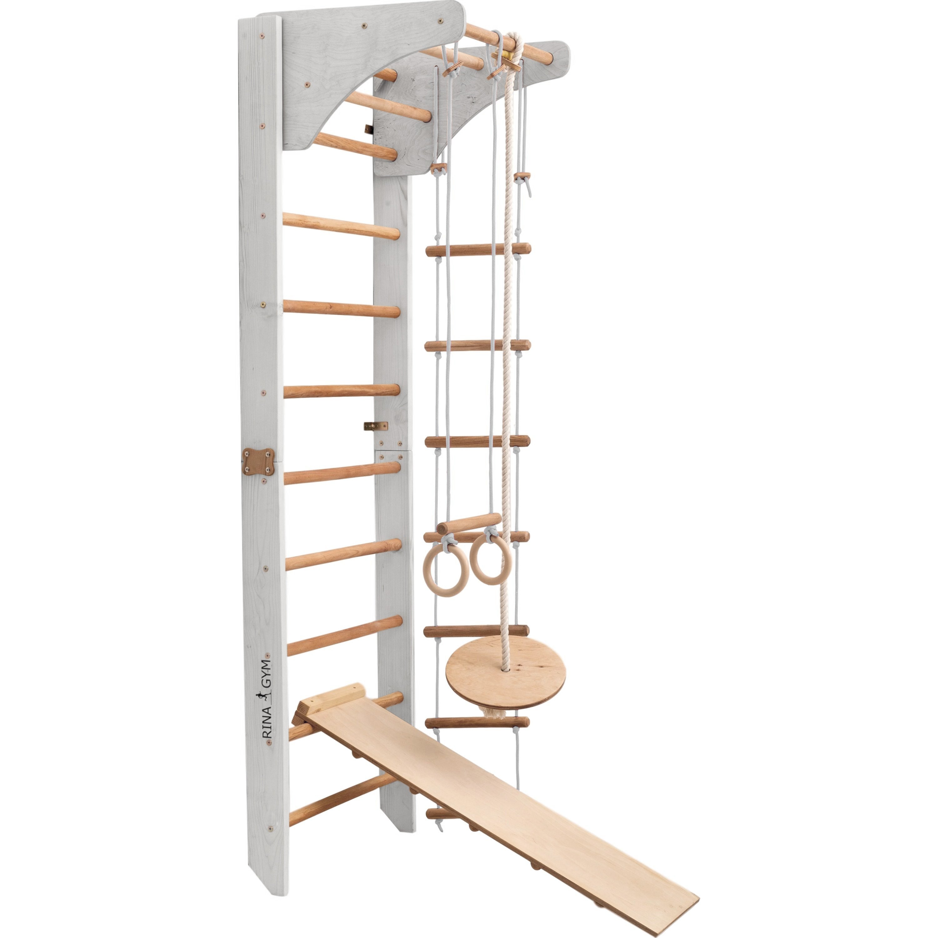 Kletterwand für Kinder-Indoor Klettergerüst aus Holz-Wand-Reck, Stange, Gymnastik-Ringe, Kletterseil, schwedische Leiter, Rutsche