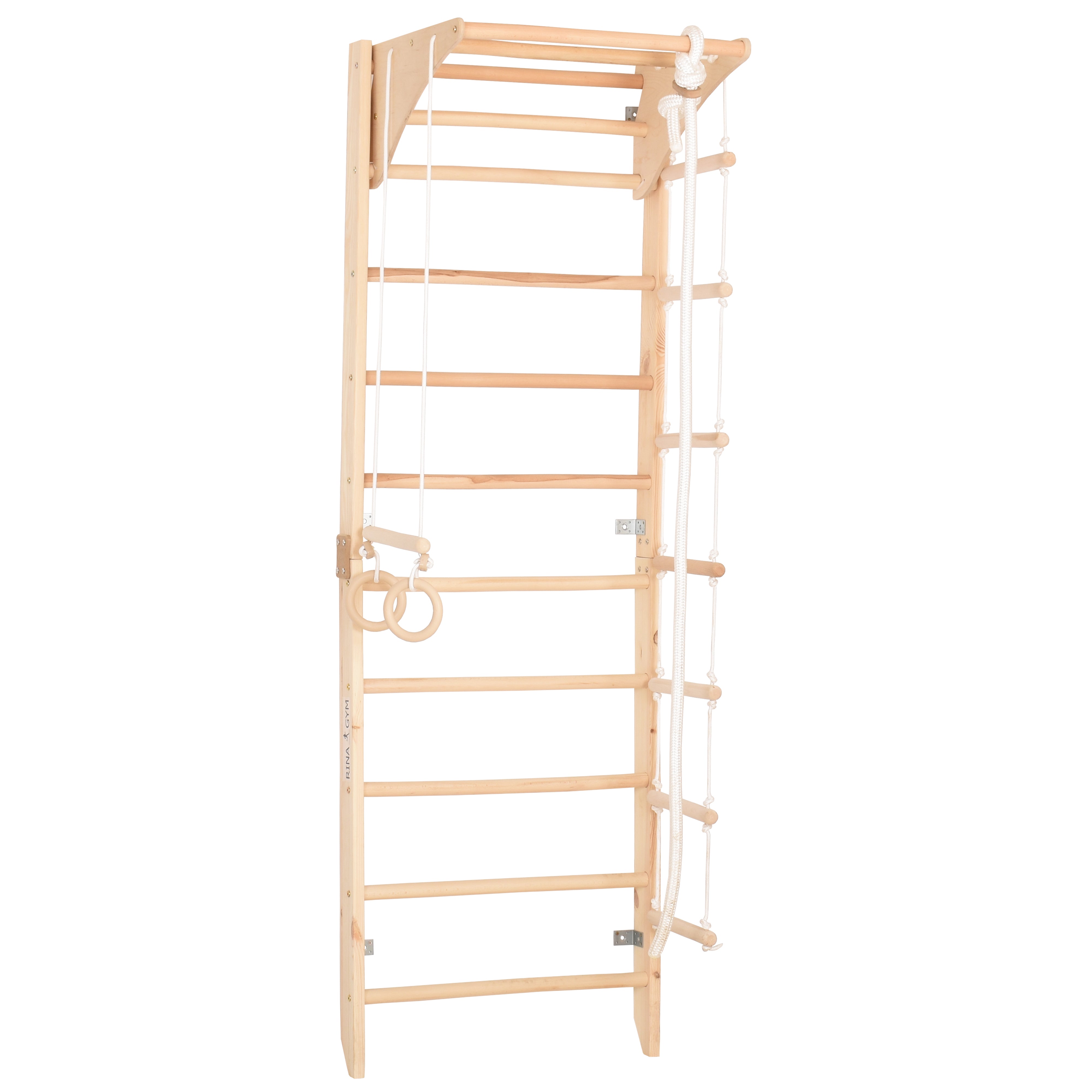 RINAGYM Terrain de Gymnastique Enfants - Jungle de Jeu Intérieur et Extérieur en Bois - Mur et Barres de Singe, Anneaux, Corde, Poutre, Échelle Suédoise, Balançoire - À Partir de 2 Ans (Kombi 2)
