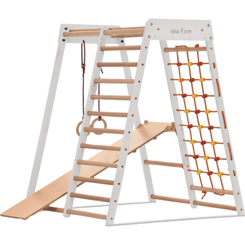 Indoor climbing frame for children & adults - wall bars, climbing ladder, climbing net - RINAGYM home fitness equipment (classic white color)