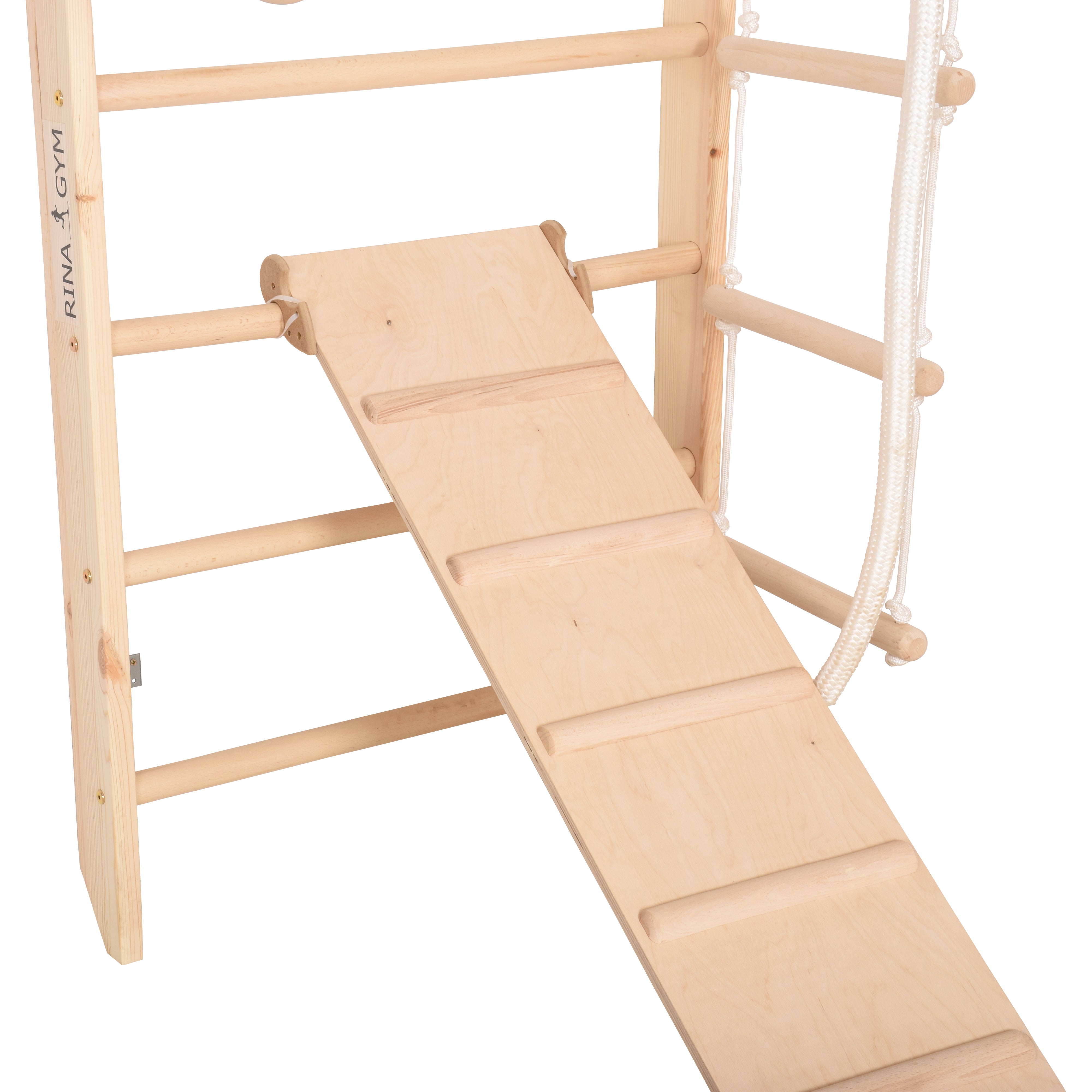 Climbing wall for children - indoor wooden climbing frame, wall bar, bar, gymnastic rings, climbing rope, removable beam, Swedish ladder, slide (Kombi 3)