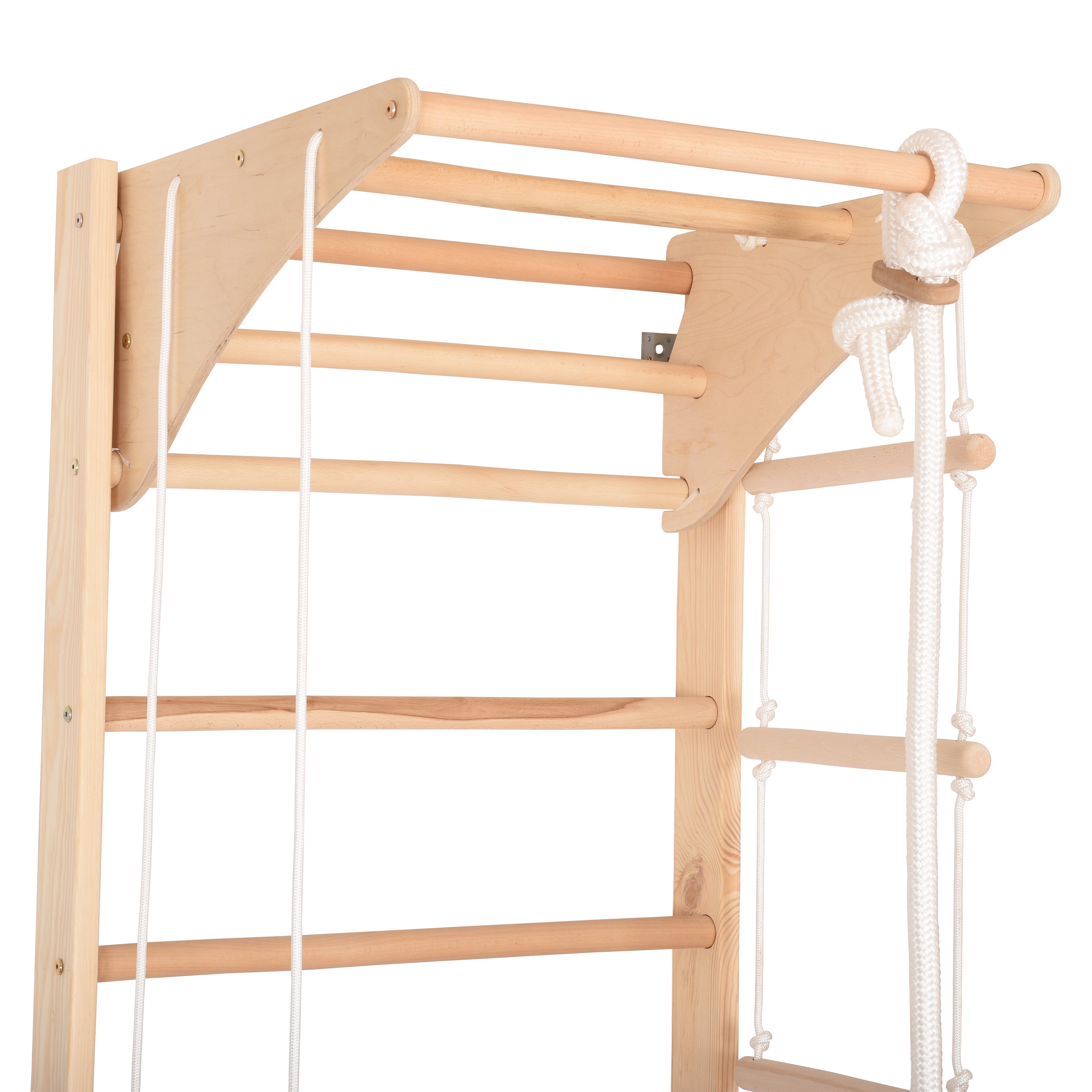 Climbing wall for children - indoor wooden climbing frame, wall bar, bar, gymnastic rings, climbing rope, removable beam, Swedish ladder, slide (Kombi 3)