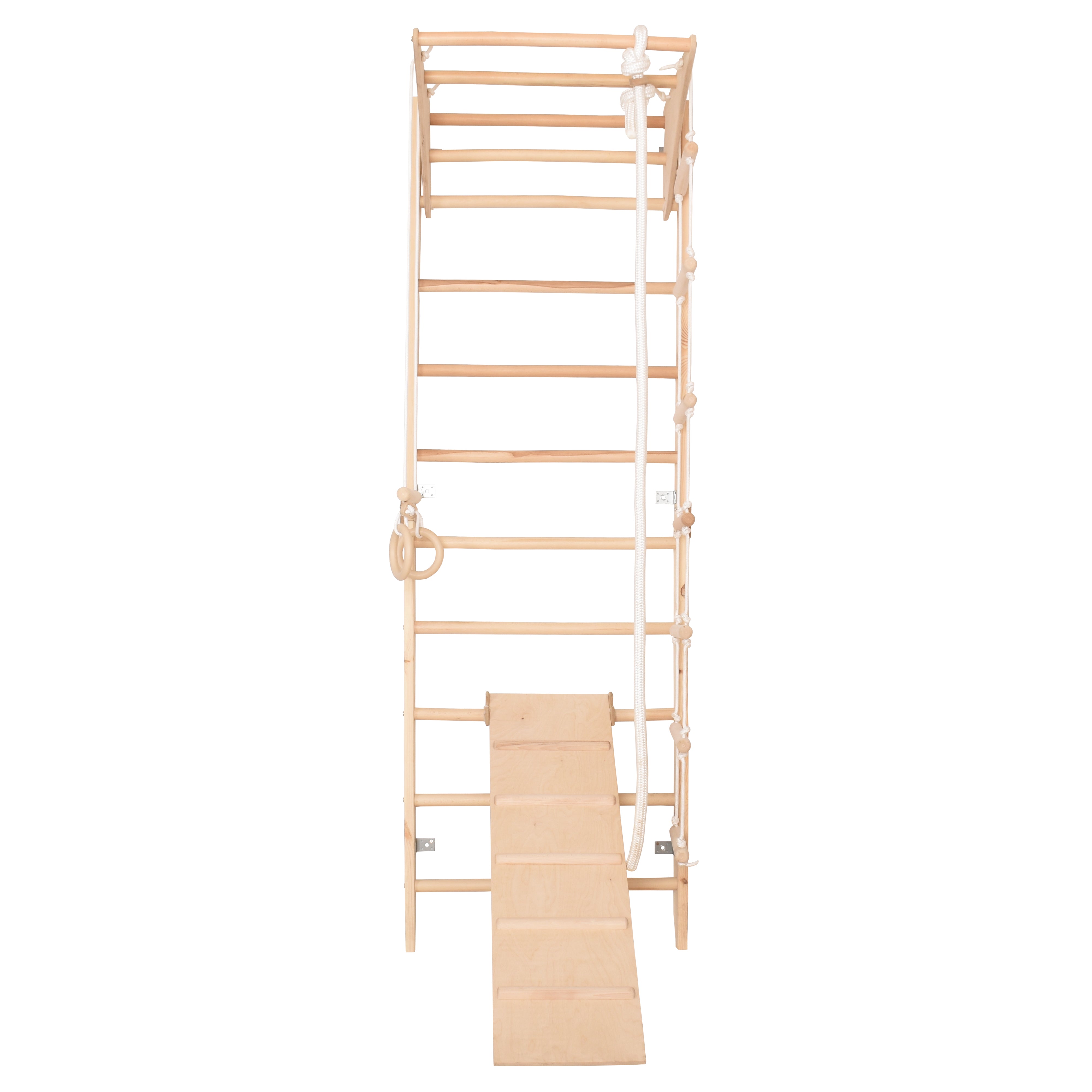 Climbing wall for children - indoor wooden climbing frame, wall bar, bar, gymnastic rings, climbing rope, removable beam, Swedish ladder, slide (Kombi 3)