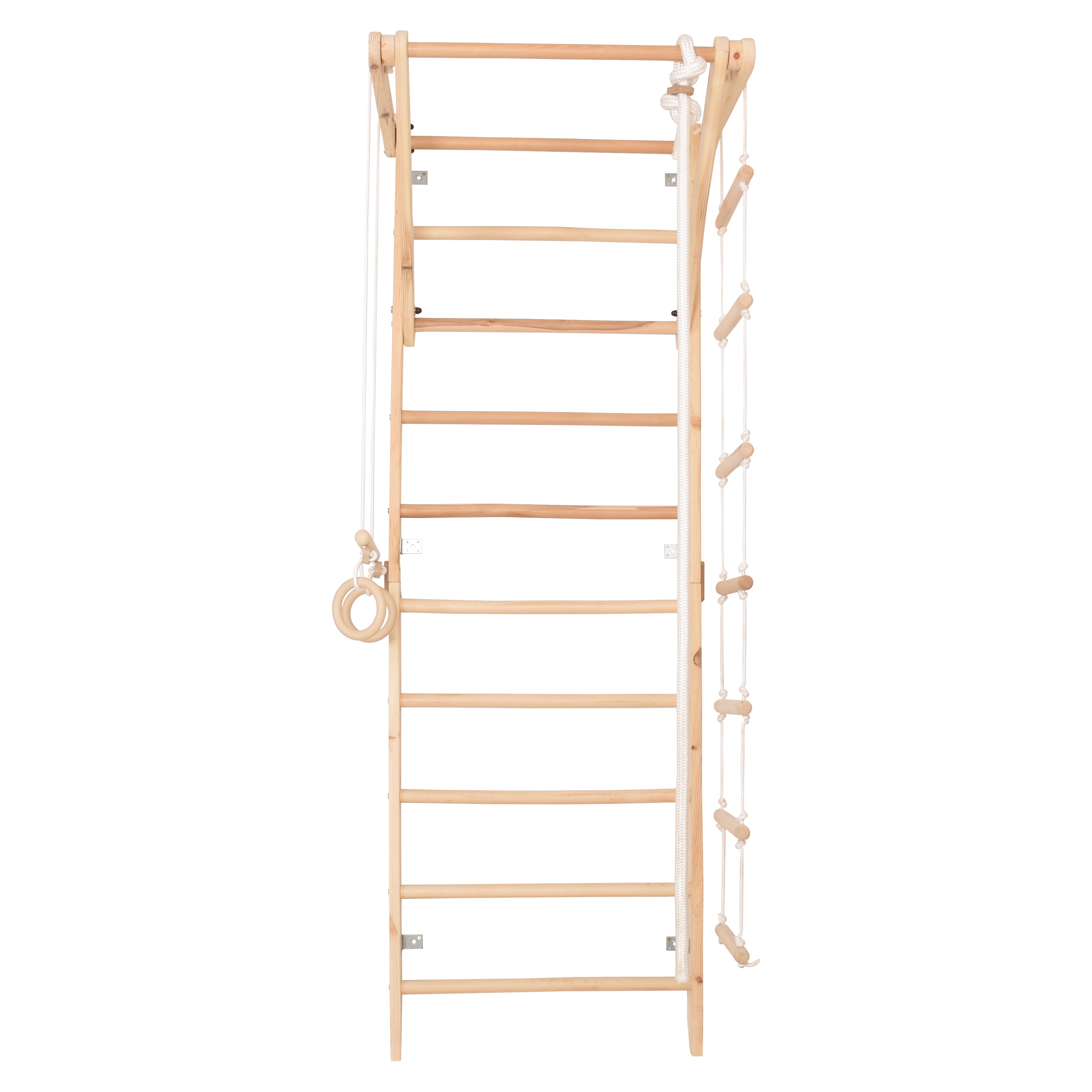RINAGYM Gymnastics Play Set for Kids - Wooden Indoor & Outdoor Jungle Gym - Wall & Monkey Bars, Pole, Gymnastic Rings, Climbing Rope, Removable Beam, Swedish Ladder, Swing- Children 2yrs & Up (Sport 2)