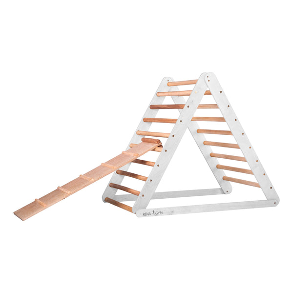 Indoor-Bewegungsgerät aus Holz – Kletterdreieck mit Sprossen und beidseitiger Kletterplatte – 100 kg Tragkraft (115 White)