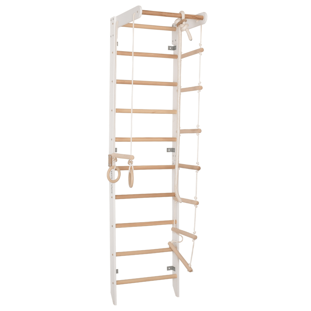 Sprossenwand für das Heimtraining mit fester Reckstange - ein Heimtrainer für die ganze Familie (SPR B weiß)