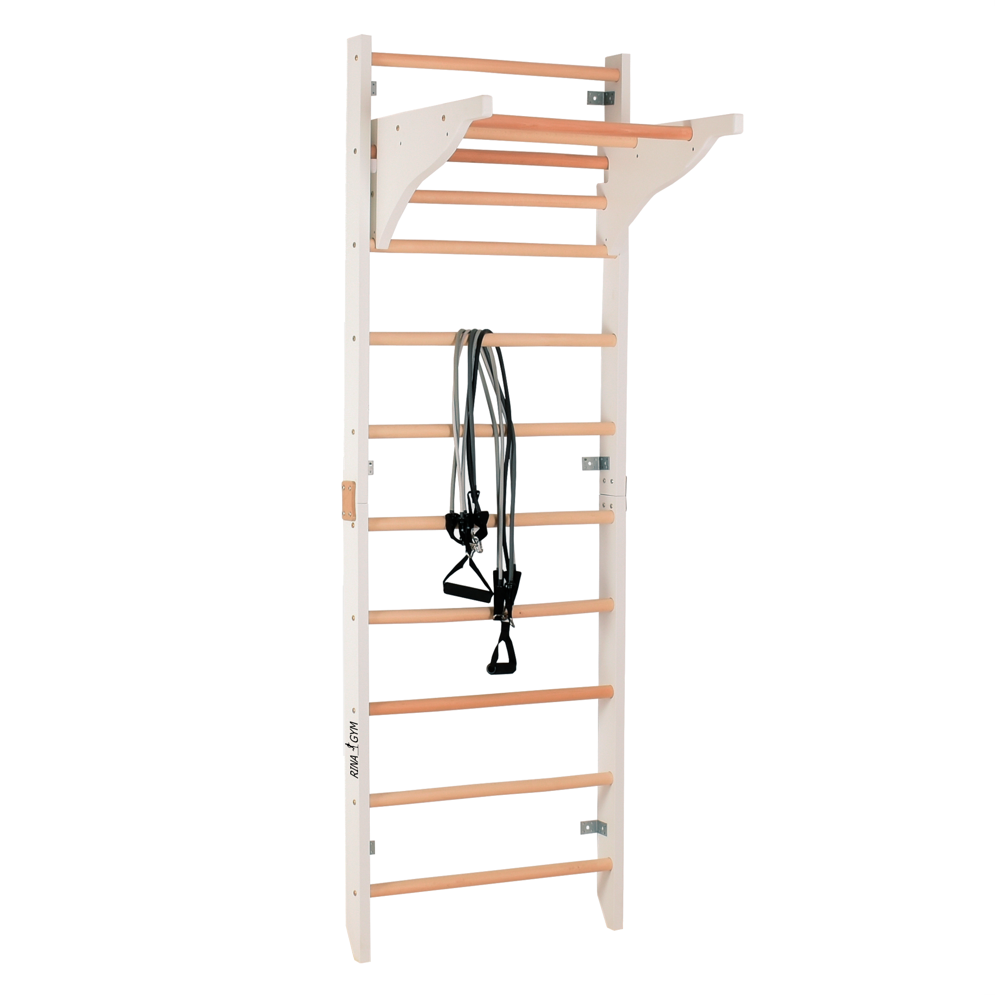 Sprossenwand mit Dip-Barren und abnehmbarer Klimmzugstange – Modell PRO PURE weiß, verstärkte Konstruktion für das Training zu Hause