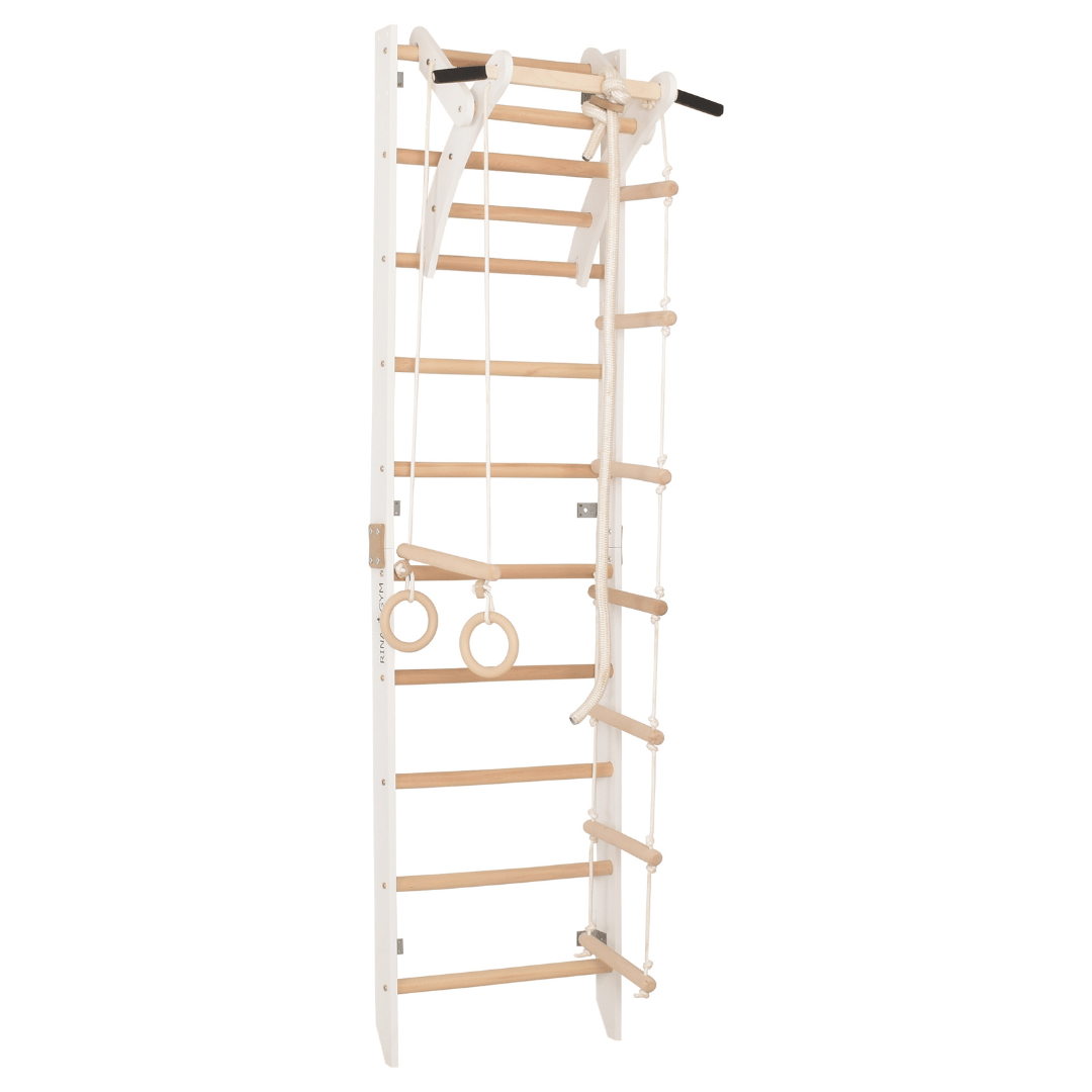 Sprossenwand für Heimtraining und höhenverstellbarem Reck – Indoor Fitnessgerät für die ganze Familie (SPR A white)
