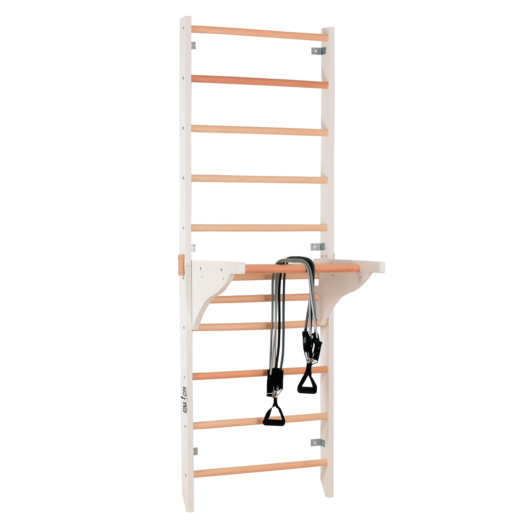 Sprossenwand mit Dip-Barren und abnehmbarer Klimmzugstange – Modell PRO PURE weiß, verstärkte Konstruktion für das Training zu Hause
