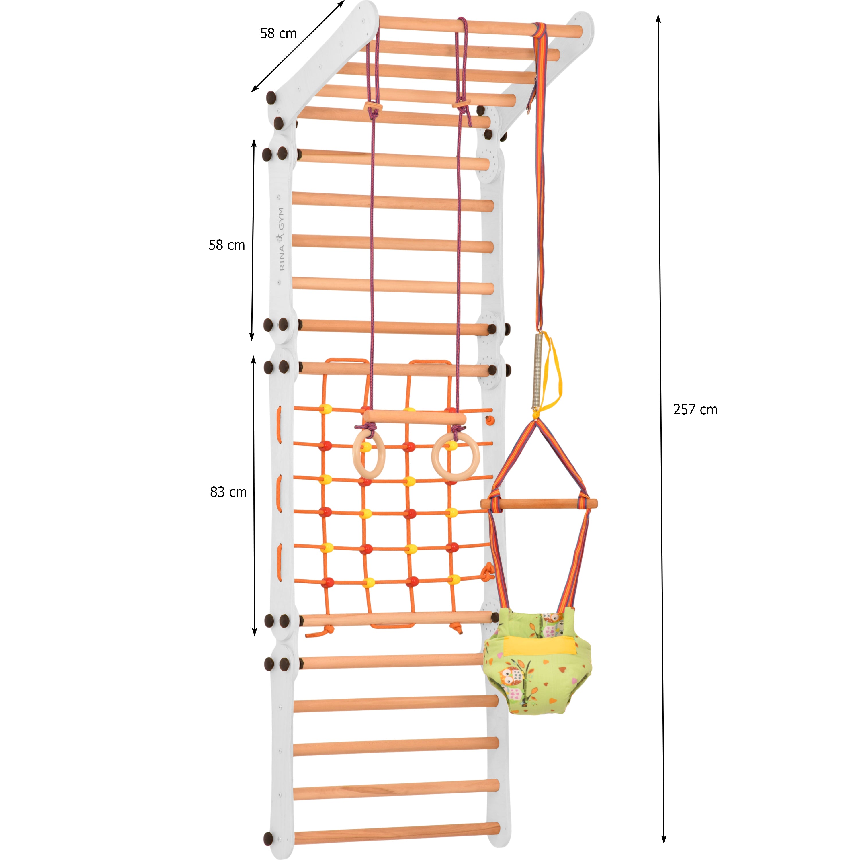 Kletterwand für Kinder 2 in 1- Schwedische Kletterwand aus Holz mit vier Teilen - Rinagym indoor Klettergerüst-kidwood 5P5P7S5P+WHITE