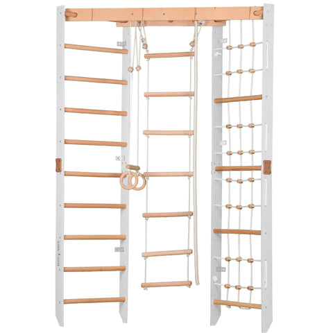 Mur d'escalade en bois pour intérieur – kinder 3 avec barre murale réglable, barre de traction, anneaux, corde, échelle suédoise et rampe double face – Pour enfants (dès 3 ans, sous surveillance Mur d'escalade en bois pour intérieur – kinder 3 avec barre murale réglable, barre de traction, anneaux, corde, échelle suédoise et rampe double face – Pour enfants (dès 3 ans, sous surveillance