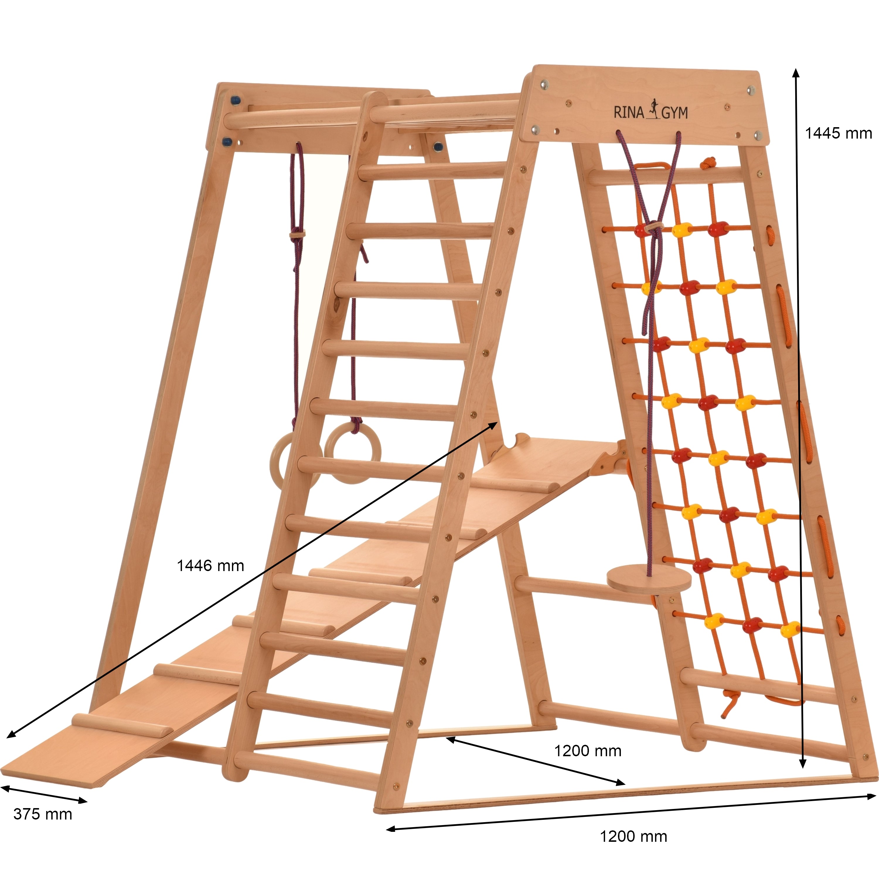 Products RINAGYM Indoor Spielplatz aus Holz für Kinder - holz klettergerüst indoor ab 3 jahre, schwedische Leiter, Ringe, Rutsche - Ideal für 1 bis 5 Jahre - Indoor Klettergerüst Kinder kidwood klettergerüst (Classic)