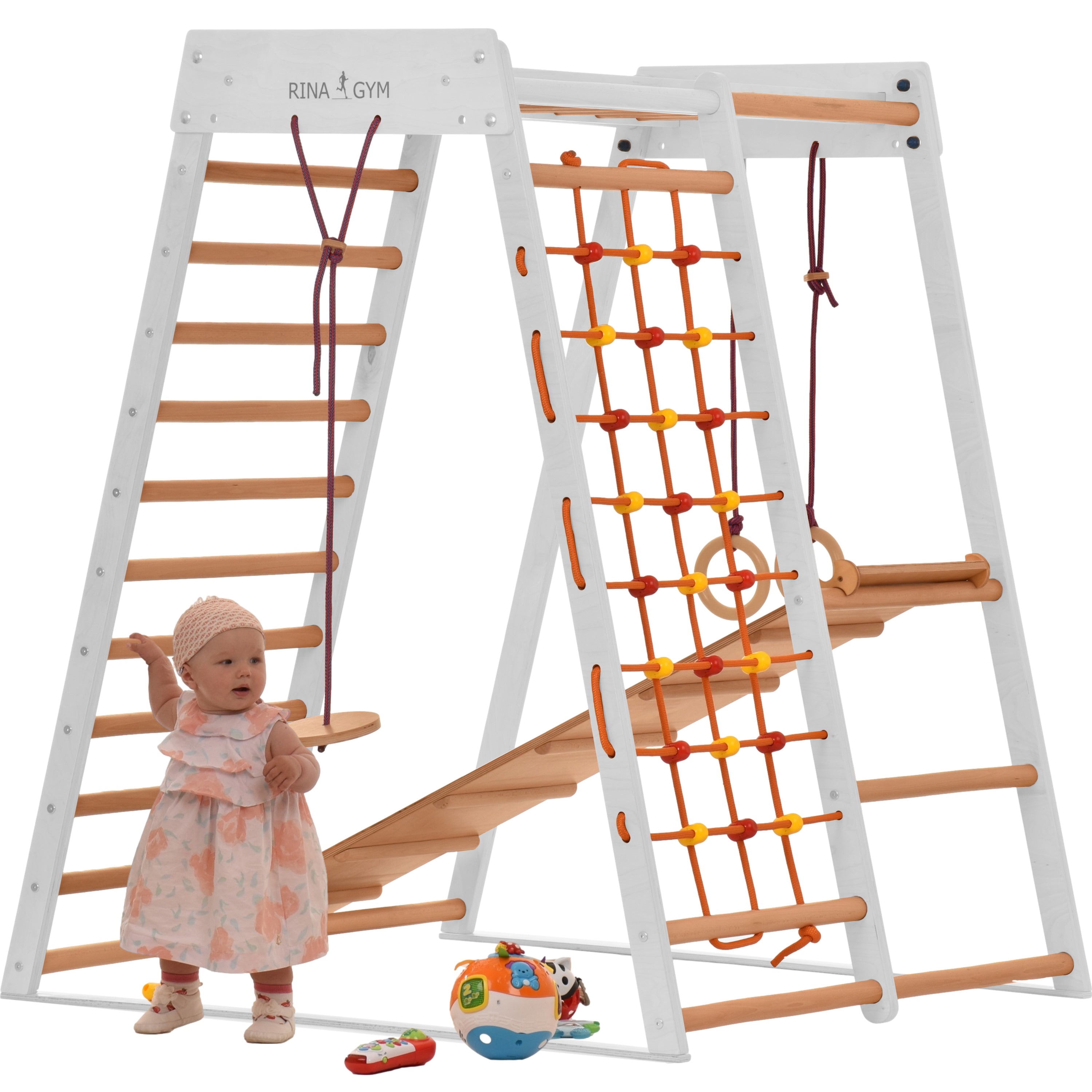 RINAGYM Indoor climbing frame for toddlers age 1 5 climbing frames climbing triangle with slide climbing triangle baby climbing frame climbing frame indoor triclimb wood climbing frame Classic white b...