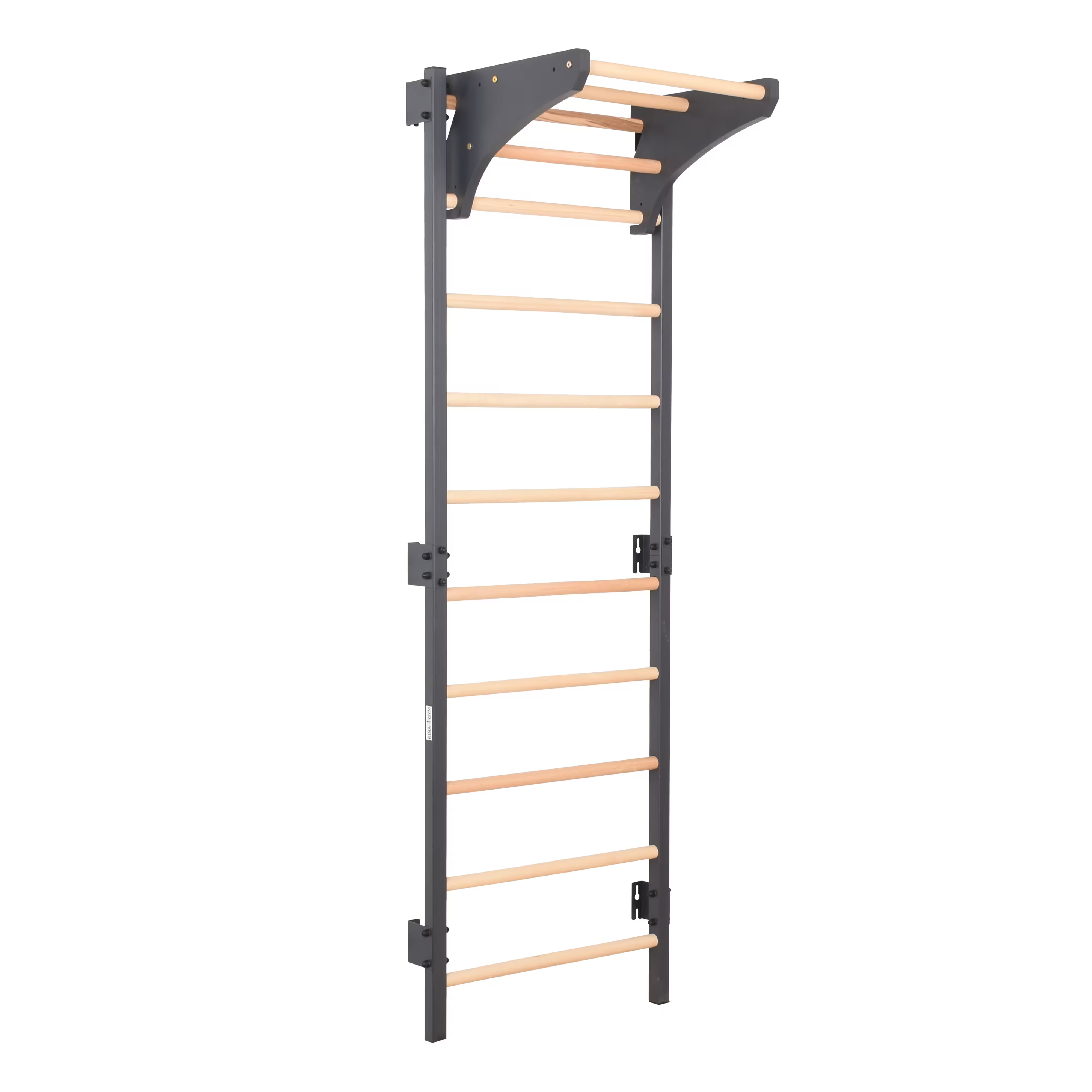Metallische Sprossenwand STEEL KOM 2 – Graphit mit Klimmzugstange, Ringen und Strickleiter | RINAGYM