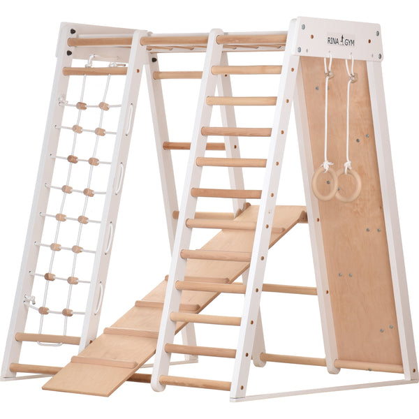 Multifunktionales Indoor Klettergerüst aus Holz – Für Zuhause & Familie (3 Weiß)