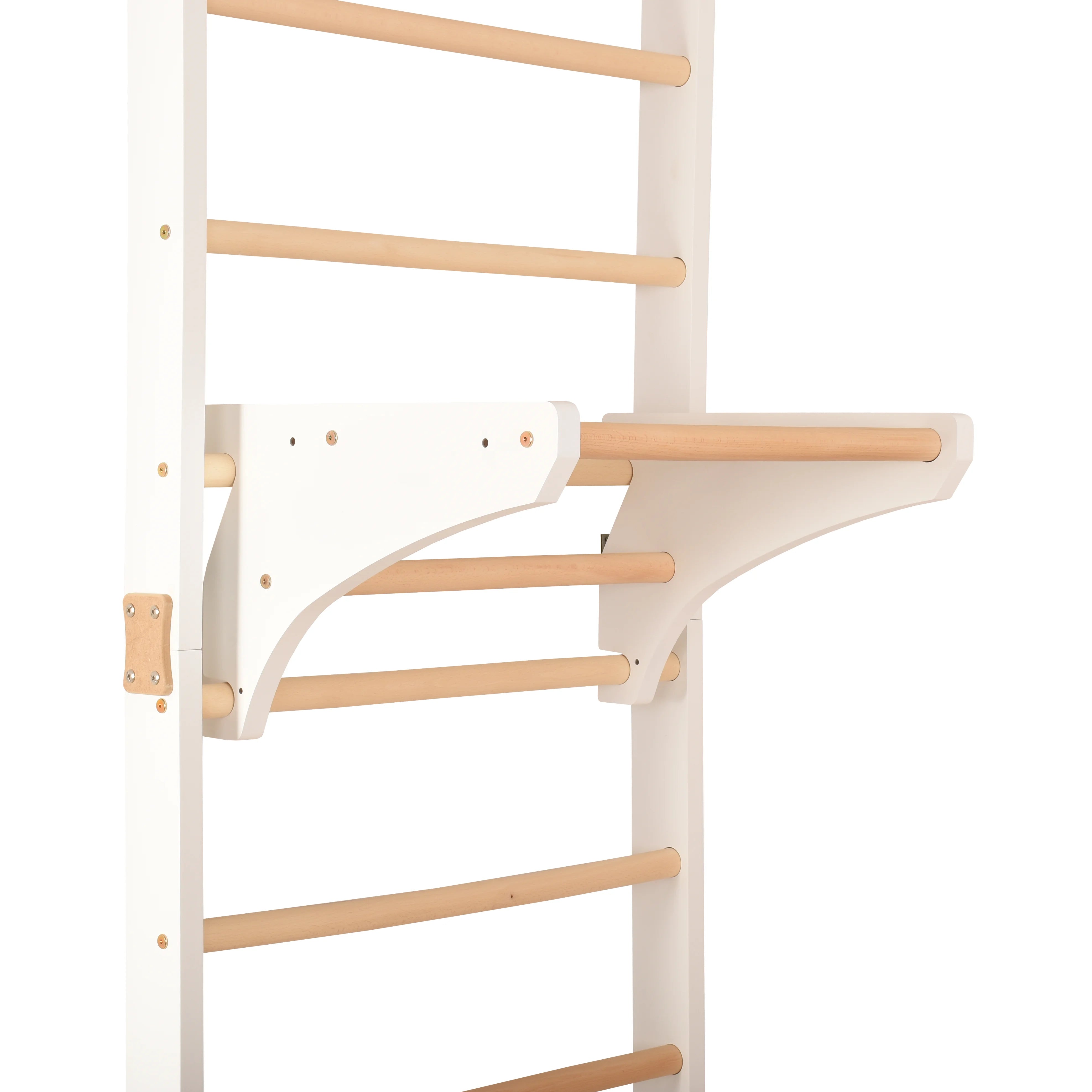 Abnehmbare Klimmzugstange für Sprossenwand – Reck aus Yarnwood & Buchenholz Ø34 mm, weiß, Montage ohne Bohren