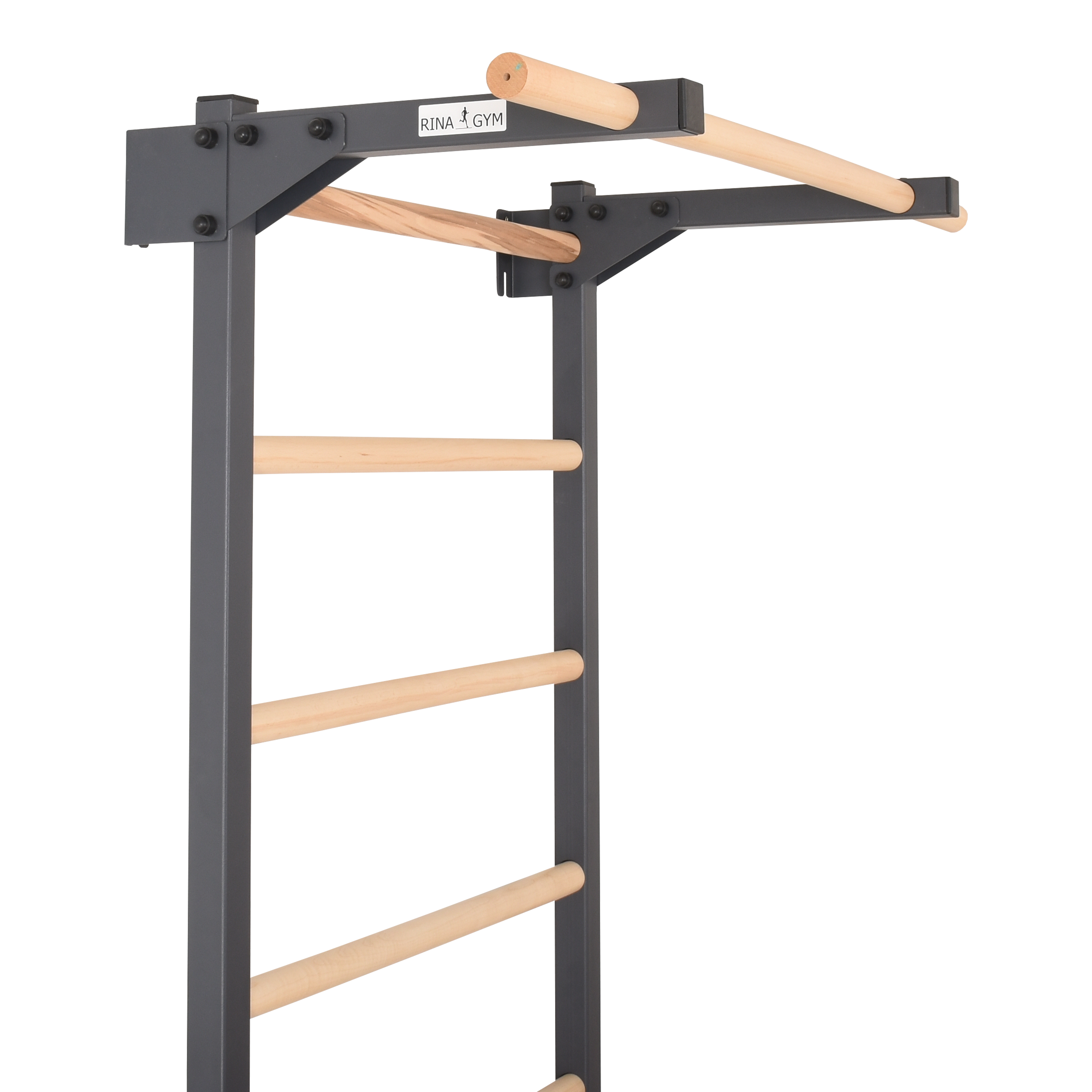 Metallische Sprossenwand STEEL PURE mit Klimmzugstange – Graphit | RINAGYM