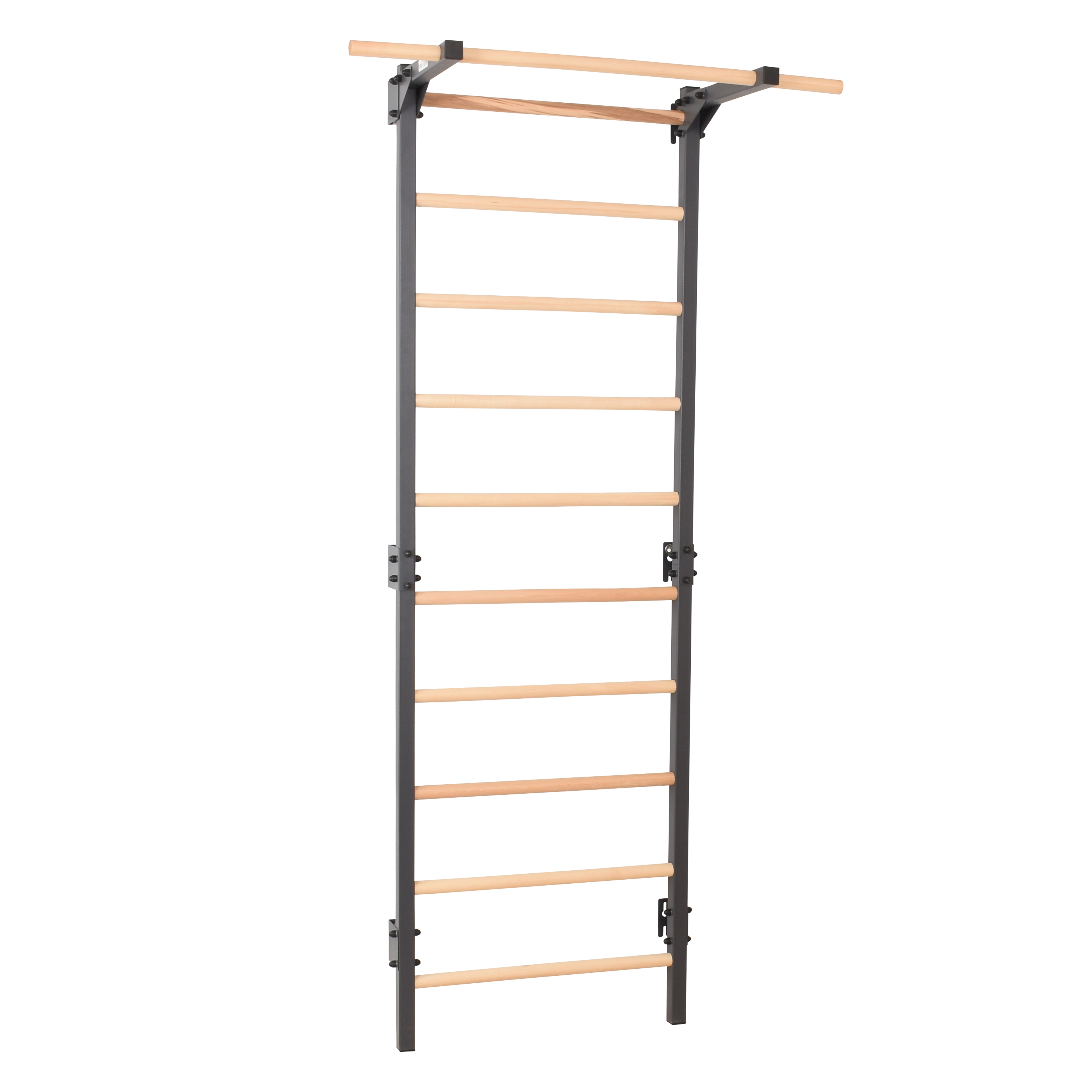 Metallische Sprossenwand STEEL PURE mit Klimmzugstange – Graphit | RINAGYM
