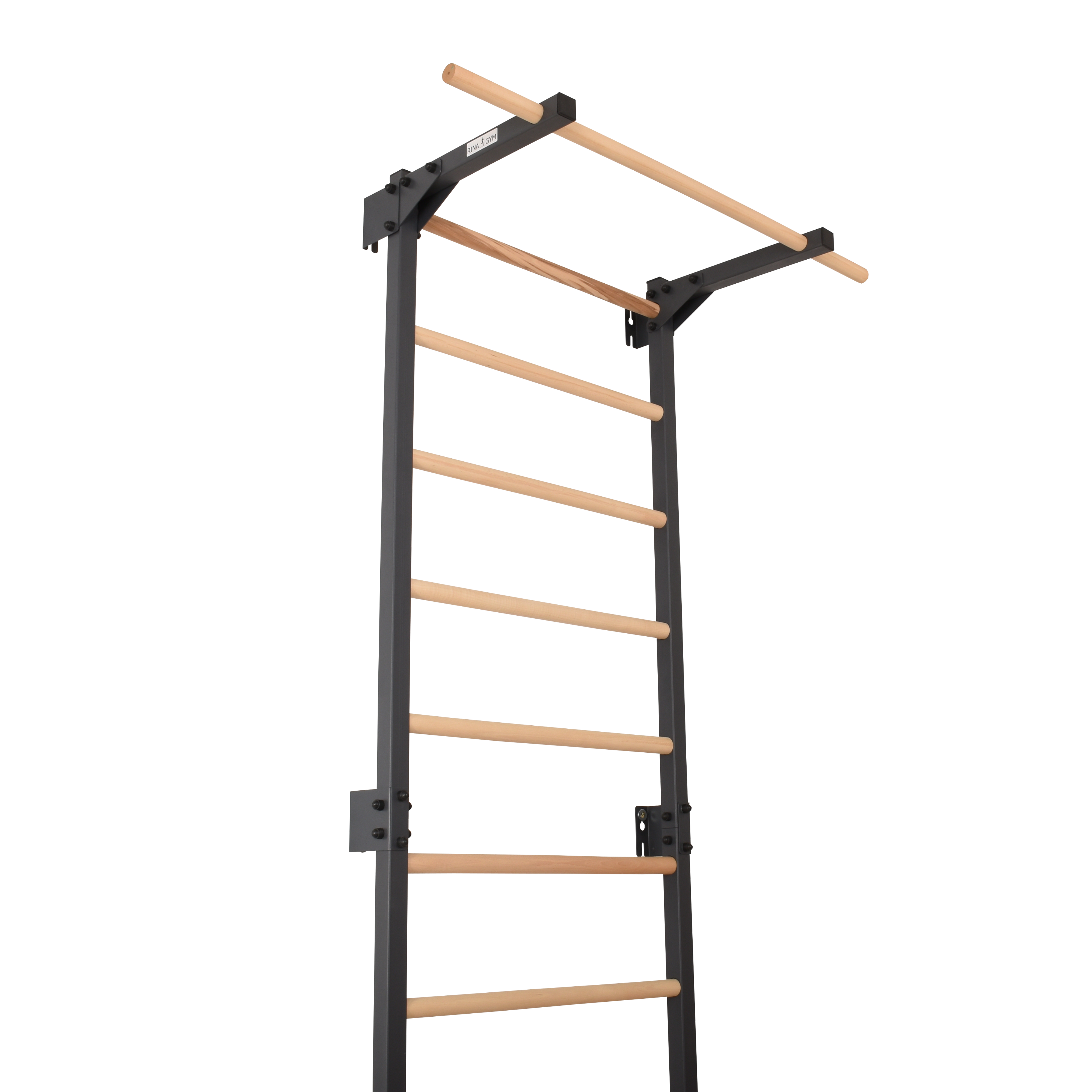 Metallische Sprossenwand STEEL PURE mit Klimmzugstange – Graphit | RINAGYM