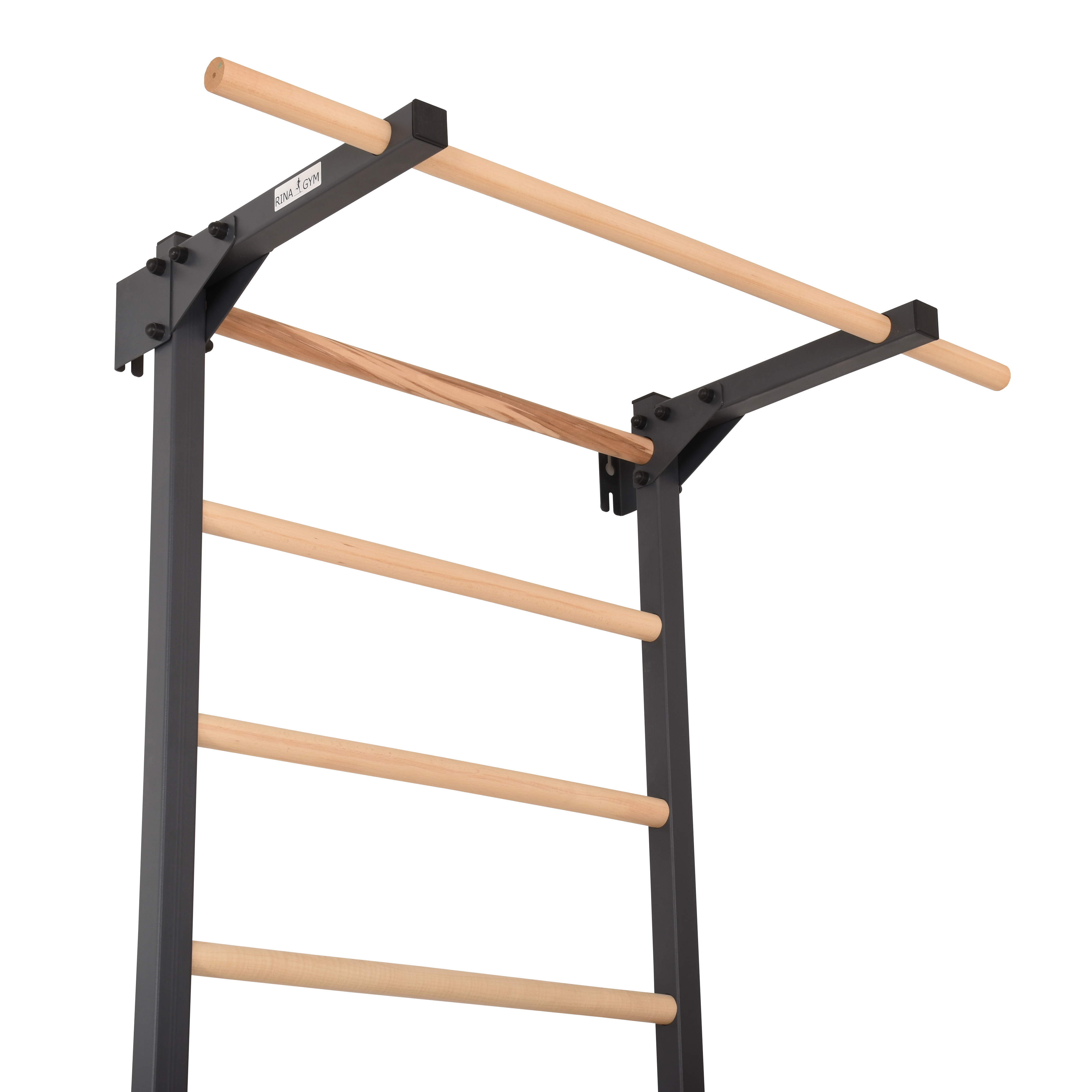 Metallische Sprossenwand STEEL PURE mit Klimmzugstange – Graphit | RINAGYM
