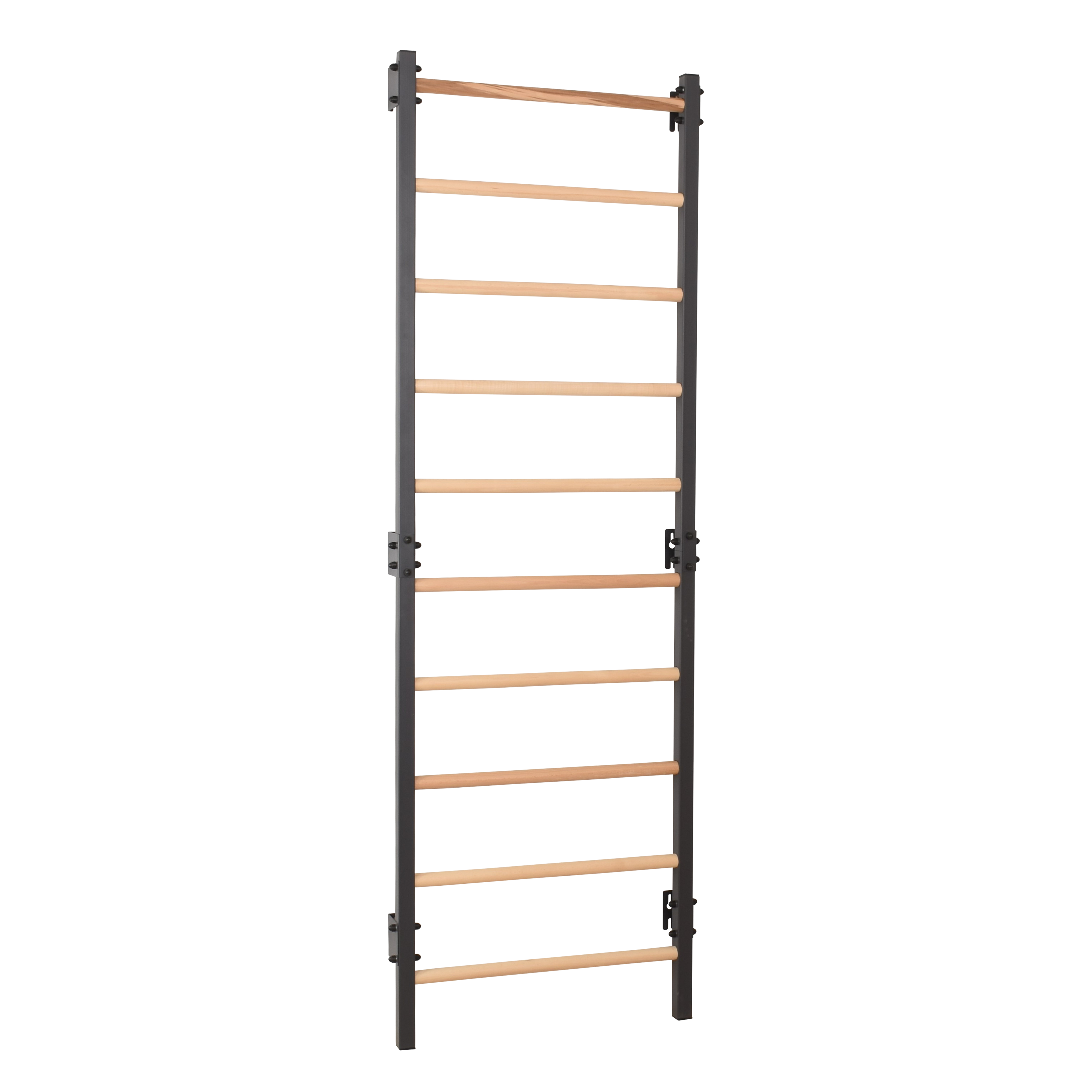 Metallische Sprossenwand STEEL 1 – Graphit mit Buchenholzsprossen | RINAGYM