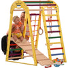 RINAGYM Play Gym - Home and School Indoor Wooden Playground Equipment for 1 to 5-Year Old Children and Up - Climbing Net, Swedish Ladder, Swing Rings, Slide - Safe Wood Frame - 60 kg Capacity (Yellow)